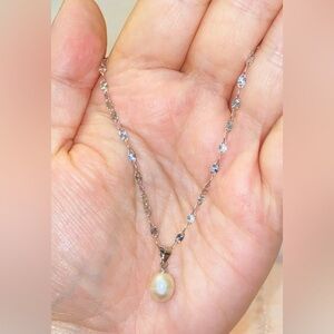 🥰Elegant White Pearl Pendant Necklace. 925 Sterling Silver.🥰